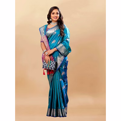 ynf soft silk saree with rich zari weaving, zari border, tessels, and silk blouse piece