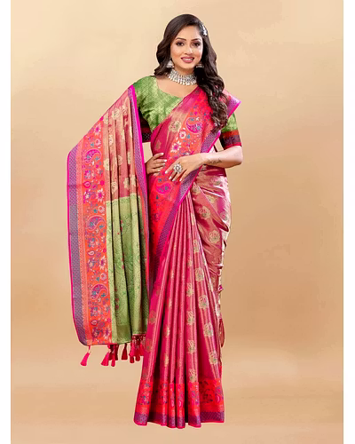 Soft Kanjivaram Silk Saree with Rich Zari Weaving and Tassel-Embellished Pallu-RMNX-299-Pink