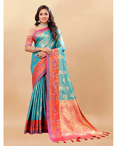 Soft Kanjivaram Silk Saree with Rich Zari Weaving and Tassel-Embellished Pallu-RMNX-299-Rama