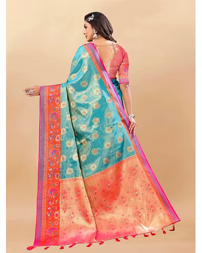 Soft Kanjivaram Silk Saree with Rich Zari Weaving and Tassel-Embellished Pallu-Rama-4