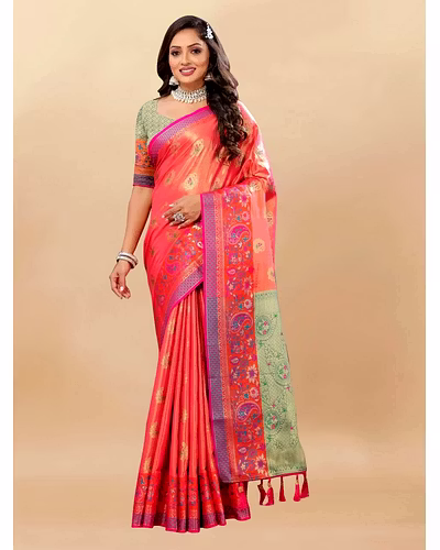 Soft Kanjivaram Silk Saree with Rich Zari Weaving and Tassel-Embellished Pallu-RMNX-299-Orange