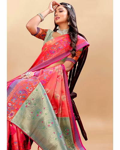 Soft Kanjivaram Silk Saree with Rich Zari Weaving and Tassel-Embellished Pallu-Orange-3