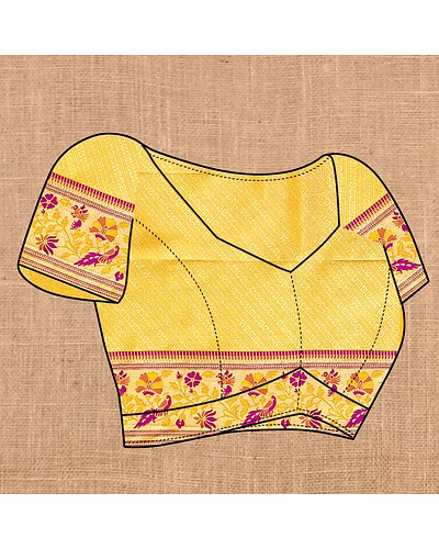Soft Paithani Silk Saree with Meenakari Design, Zari Border &amp; Silk Blouse Piece-Yellow-5