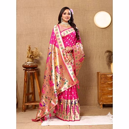 ynf soft paithani silk saree with meenakari design, zari border & silk blouse piece