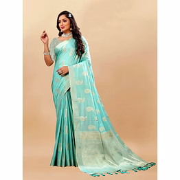 ynf soft cotton saree with rich zari weaving pallu, contrast border, and silk blouse piece
