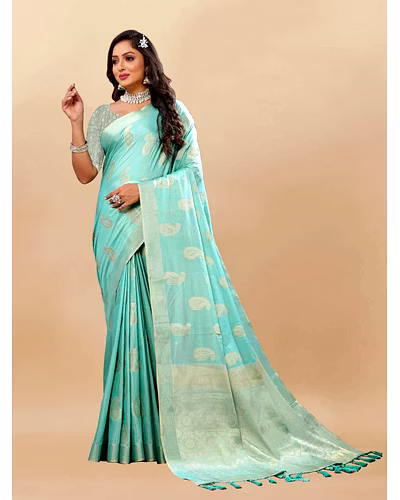 Soft Cotton Saree with Rich Zari Weaving Pallu, Contrast Border, and Silk Blouse Piece-RMNX-303-Rama