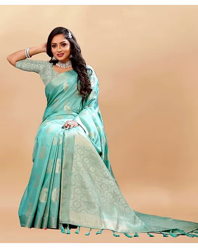 Soft Cotton Saree with Rich Zari Weaving Pallu, Contrast Border, and Silk Blouse Piece-Rama-1