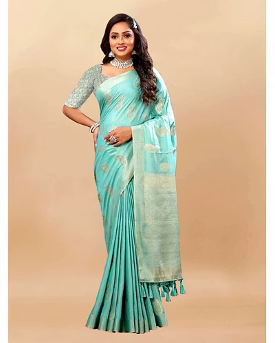 Soft Cotton Saree with Rich Zari Weaving Pallu, Contrast Border, and Silk Blouse Piece-Rama-2