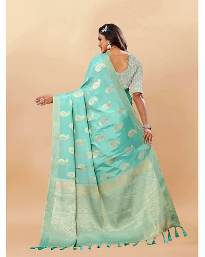 Soft Cotton Saree with Rich Zari Weaving Pallu, Contrast Border, and Silk Blouse Piece-Rama-4