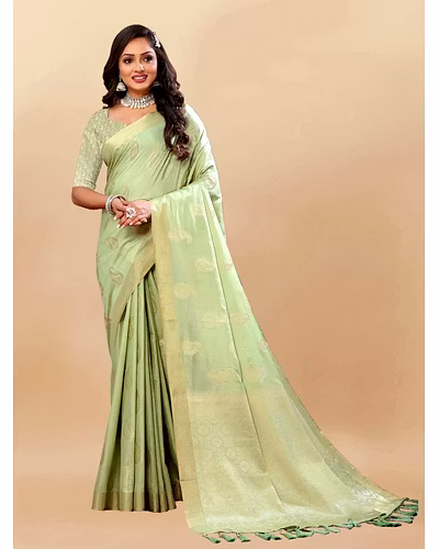 Soft Cotton Saree with Rich Zari Weaving Pallu, Contrast Border, and Silk Blouse Piece-RMNX-303-Pista