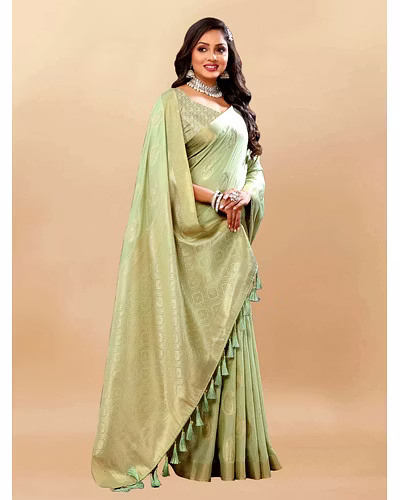 Soft Cotton Saree with Rich Zari Weaving Pallu, Contrast Border, and Silk Blouse Piece-Pista-1