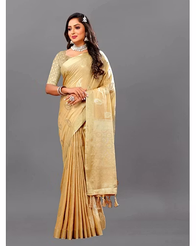 Soft Cotton Saree with Rich Zari Weaving Pallu, Contrast Border, and Silk Blouse Piece-RMNX-303-Beige