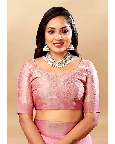 Soft Cotton Saree with Rich Zari Weaving Pallu, Contrast Border, and Silk Blouse Piece-Pink-5