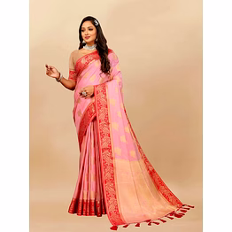 ynf soft cotton saree with rich zari weaving pallu, contrast border, and silk blouse piece