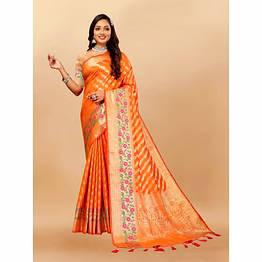 ynf soft silk saree with gold zari lehriya, rich meenakari weaving & tassel pallu, silk blouse