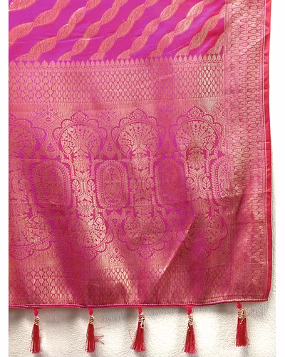 Soft Silk Saree with Gold Zari Lehriya, Rich Meenakari Weaving &amp; Tassel Pallu, Silk Blouse-Rani-4