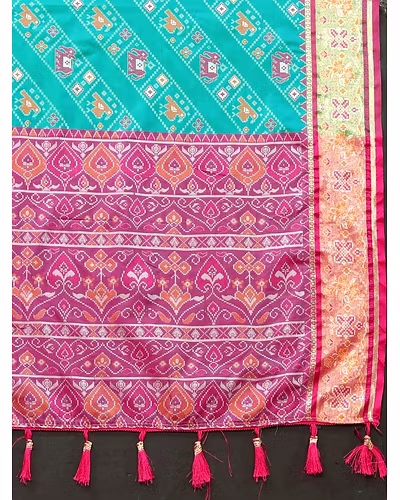 Soft Patola Silk Saree with Meenakari Zari Motifs, Rich Pallu, and Silk Blouse Piece-Rama-4