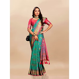 ynf soft patola silk saree with meenakari zari motifs, rich pallu, and silk blouse piece