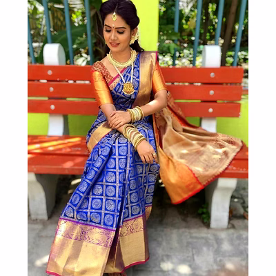 ynf kanchipuram handloom silk saree with rich zari pallu border and figure design
