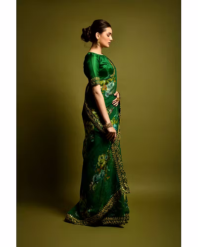 Chiffon Saree Adorned with Sequins and Cord Embroidery With Blouse Piecs-2