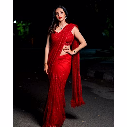ynf elegant soft net saree with sequins embroidery & feather lace pallu, net blouse included