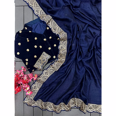 ynf heavy vichitra silk saree with sequins and embroidery work, velvet blouse size 40 (alter to 44)