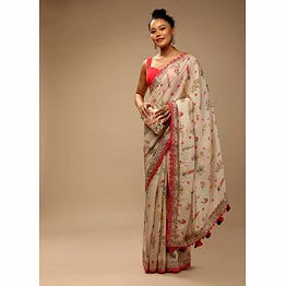 ynf elegant heavy soft chinnon saree with floral print, sequins embroidery & mono banglori blouse
