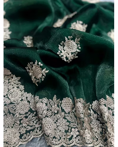 Berberry Silk Saree with Stunning Gold Zari Embroidery &amp; Unstitched Blouse-Green-2