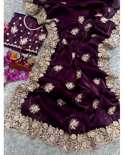 Berberry Silk Saree with Stunning Gold Zari Embroidery &amp; Unstitched Blouse-RNC5331-Wine