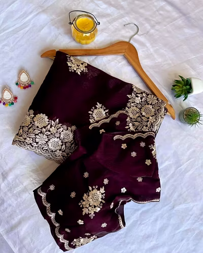 Berberry Silk Saree with Stunning Gold Zari Embroidery &amp; Unstitched Blouse-Wine-2