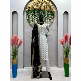 ynf faux georgette thread & sequence work dress with matching dupatta - 1kg