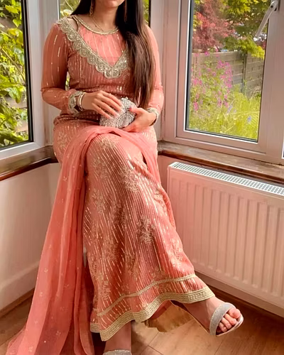 Faux Georgette Sequined Outfit with Matching Dupatta-RRTC5698-Pink-M
