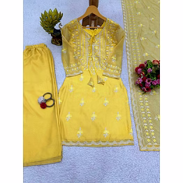 ynf yellow and sky ethnic 3-piece set with intricate threadwork