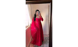 Foux Gorgette Top with Sequin Thread Work and Soft Net Dupata - 1kg, 2.2m
