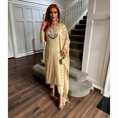 ynf exquisite foux gorgette outfit with sequin, lace, and moti work