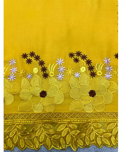 Gorgeous Maslin Fabric 3-Piece Set: Full Stitched Kurti, Pant, and Embellished Dupatta-Yellow-M-5