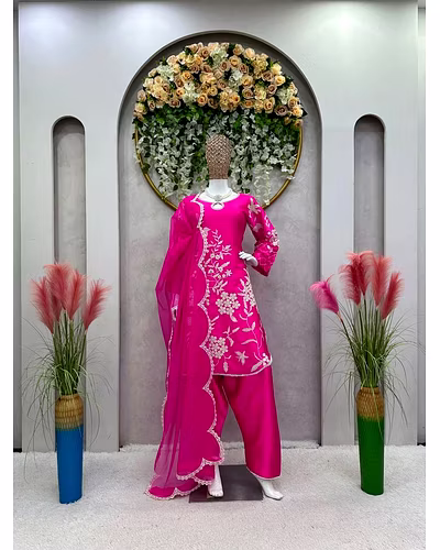 Japanese Satin 3-piece Set with Sequences and Cutwork-Rani-XL-3