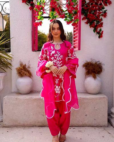 Japanese Satin 3-piece Set with Sequences and Cutwork-RRTC5671-Rani-XL