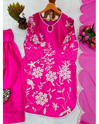 Japanese Satin 3-piece Set with Sequences and Cutwork-Rani-4