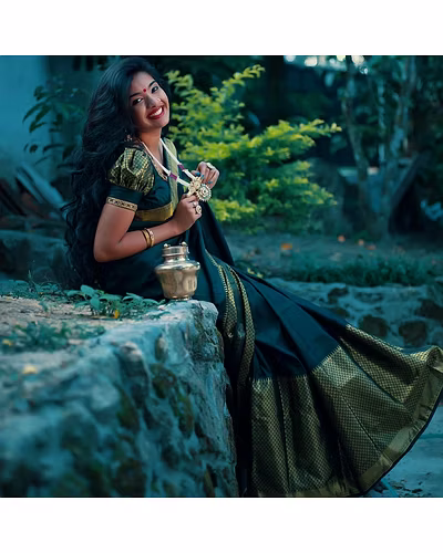 Trendy Soft Lichi Silk Saree with Golden Jari, Grand Pallu &amp; Jaquard Blouse Piece-SRImeena-Green