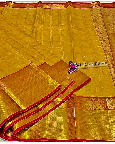 Kanchipuram Handloom Silk Saree with Rich Zari Pallu Border and Figure Design-PCFkanan-Yellow