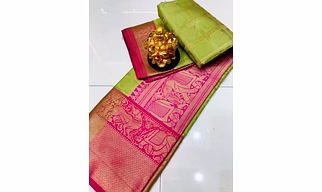 Kanchipuram Handloom Silk Saree with Rich Zari Pallu Border and Figure Design