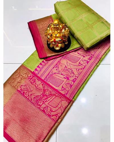 Kanchipuram Handloom Silk Saree with Rich Zari Pallu Border and Figure Design-PCFkanan-Pista