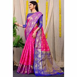 ynf kanchipuram pattu silk saree with zari weaving designer brocade blouse