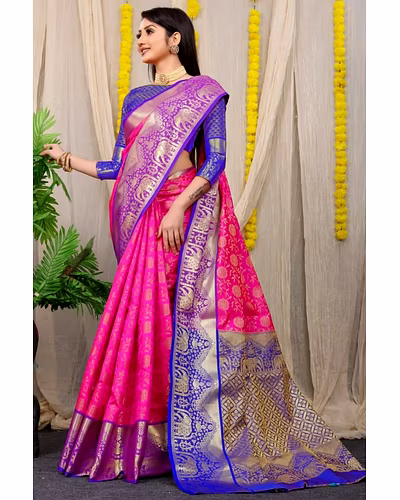 Kanchipuram Pattu Silk Saree with Zari Weaving Designer Brocade Blouse-PCFkanan1-Rani