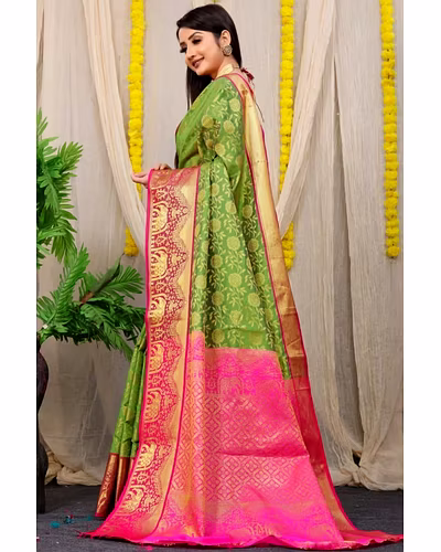 Kanchipuram Pattu Silk Saree with Zari Weaving Designer Brocade Blouse-PCFkanan1-Pista