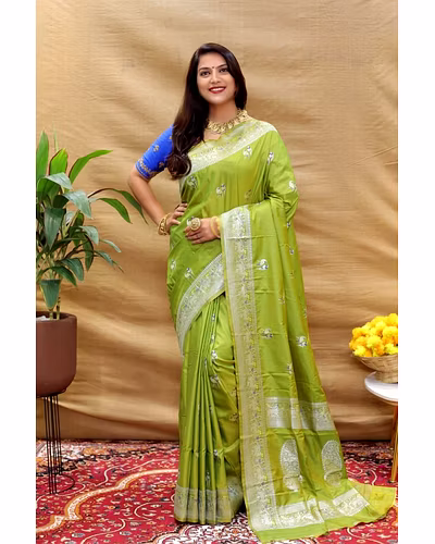 Elegant Pure Silk Handloom Saree with Jari Border and Pallu-PCFperrot-Pista