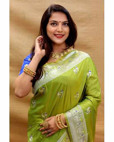 Elegant Pure Silk Handloom Saree with Jari Border and Pallu-Pista-1