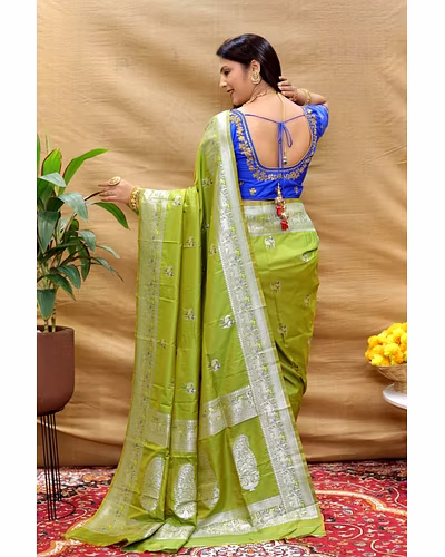 Elegant Pure Silk Handloom Saree with Jari Border and Pallu-Pista-2