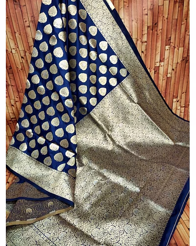 Kanchipuram Pure Silk Handloom Saree with Silver and Gold Jari-PCFTathastu-NavyBlue